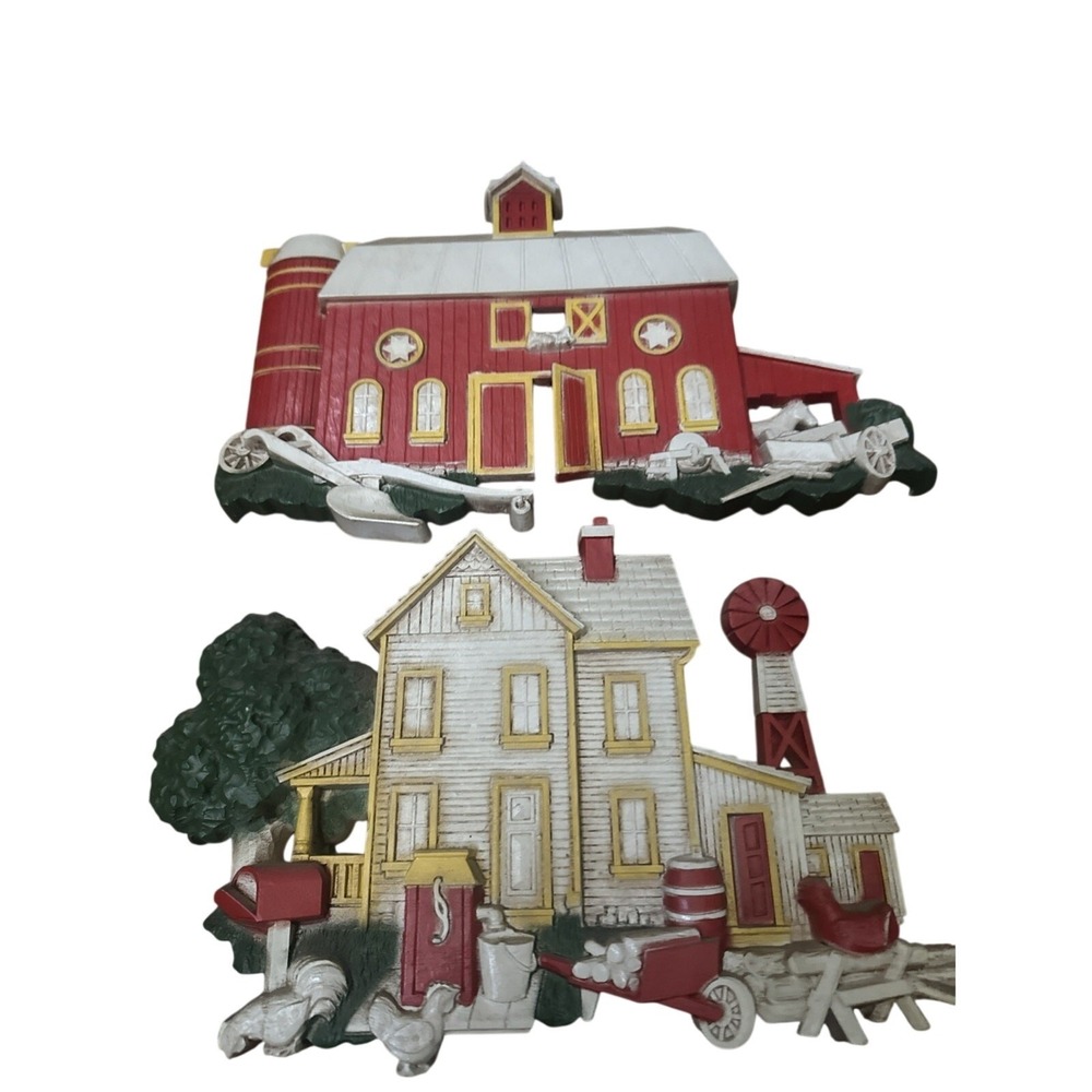 Homco red barn wall art plaques set 7369 vintage 1975 farmhouse usa
